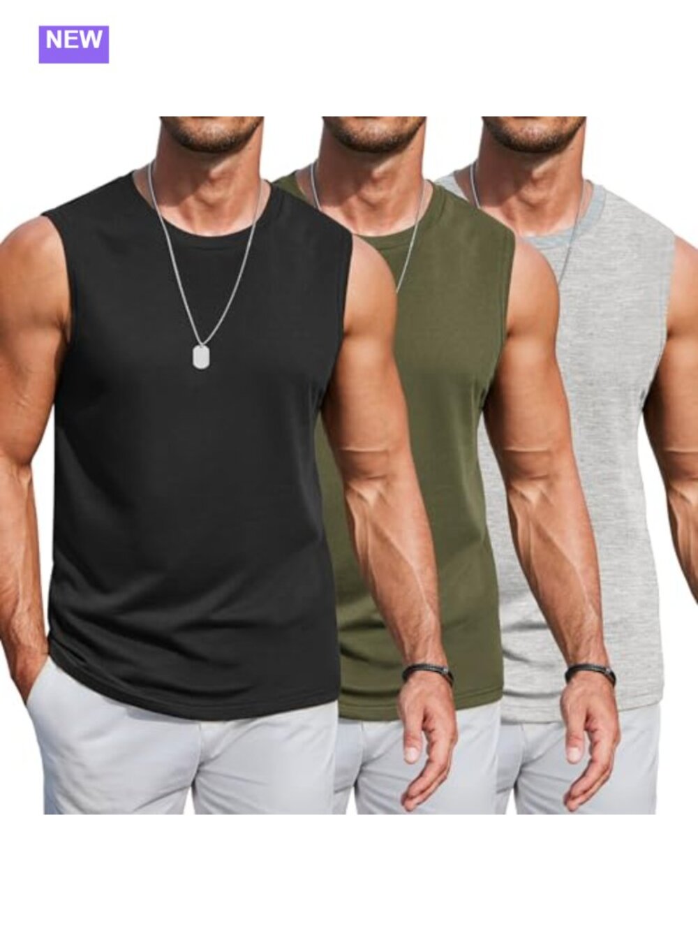 Men's Cotton Blend Tank Tops 3 Pack Sleeveless Muscle Shirts Gym Workout